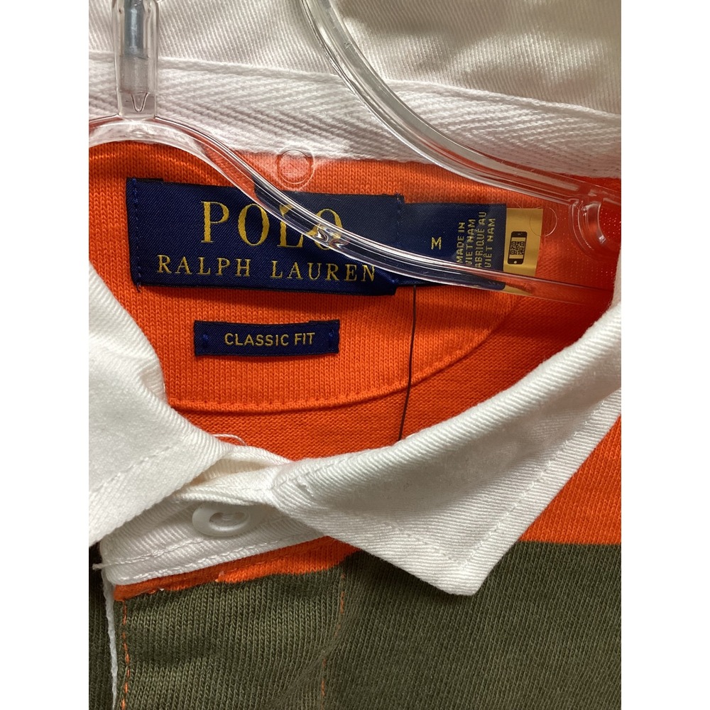 Polo Ralph Lauren Mens Rugby Shirt Classic Fit Striped Green Orange M NEW - Picture 5 of 7